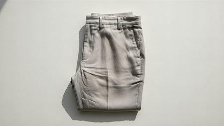White pants on a white background. Flat lay, top view.の写真素材