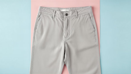 Fashionable men's pants on a blue and pink background.の写真素材