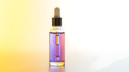 A clear serum bottle with a dropper, filled with purple liquid, perfect for skincare and beauty product promotions.の写真素材
