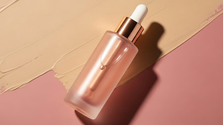 A luxurious skincare serum bottle is displayed on a pastel background, perfect for showcasing beauty product promotions and cosmetic advertising.の写真素材
