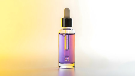 A sleek serum bottle with a dropper, perfect for beauty and wellness product promotions. Clean design with a vibrant gradient background.の写真素材