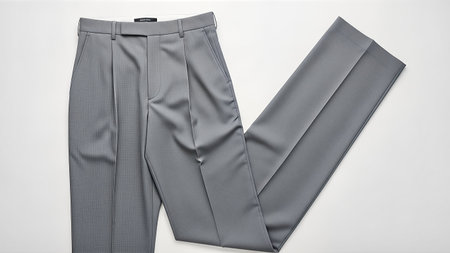 Elevate your style with these sophisticated gray trousers, perfect for business or casual occasions. Crafted for comfort and style, these trousers are a versatile addition to any wardrobe.の写真素材