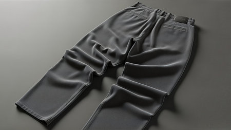 A pair of stylish gray trousers, showcasing a comfortable fit and soft fabric texture, perfect for casual or semi-formal occasions.の写真素材