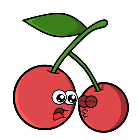 cute cherry fruit design with eyes and mouthのイラスト素材