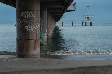 Sea Pier with Graffiti in Burgasの写真素材