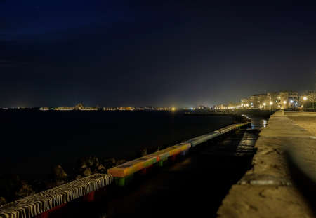 Night Coast Panorama. Pomorie, Bulgaria.の写真素材