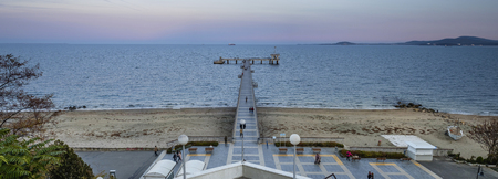 Sea bridge panoramic view at the evening