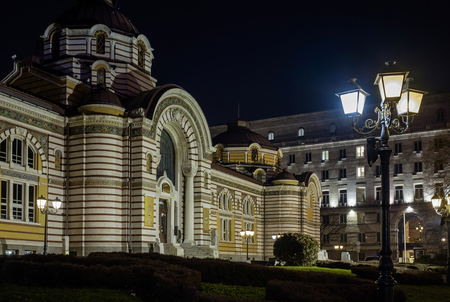 Old beautiful building in the nightの写真素材