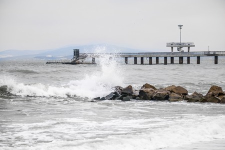 Storm on the winter beachの写真素材