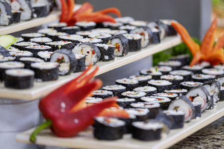 Buffet with sushi and rolls and vegetables 5の写真素材