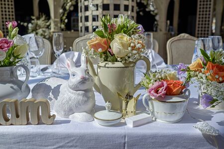 Wedding table decorated with garden flowers 1