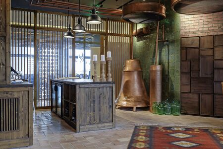 Bar with copper and wooden elements in design