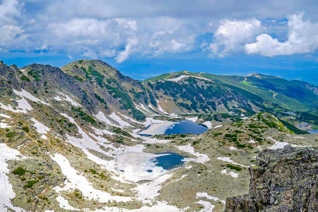 Aerial View of Mountain Lakes from Top of Highest Peak in Bulgariaの写真素材