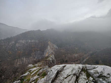 Mountain Landscape in Fog in Autumn in Rainy Weather 4の写真素材