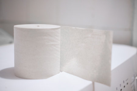 toilet paper close-up in the bathroomの写真素材