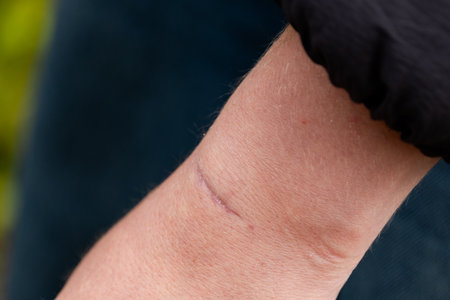 close-up of a scar on the arm after surgery