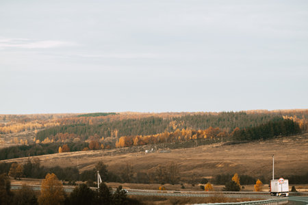 Incredibly beautiful view of the hills and autumn forest.の写真素材
