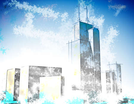 Poster urban sketch in pale rainbow colorsの写真素材