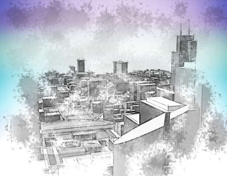 Poster urban sketch in pale rainbow colorsの写真素材