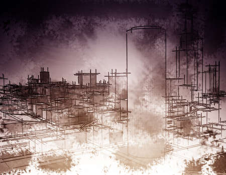 Poster urban sketch in pale rainbow colors