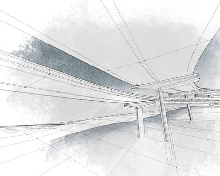 Sketch of the two-level highway depicted in floral style.の写真素材