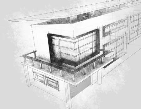 Sketch of private cottages, shown in a plain style.の写真素材