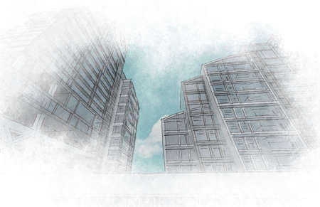 Sketch of the business center. From drawing to implementation.の写真素材
