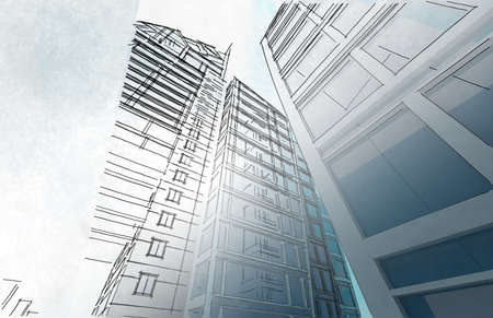 Sketch of the business center. From drawing to implementation.の写真素材