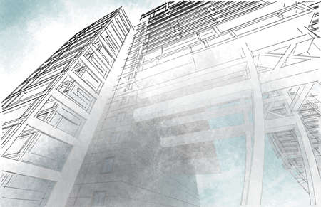 Sketch of the business center. From drawing to implementation.の写真素材