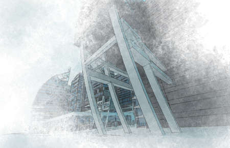 Sketch of the business center. From drawing to implementation.の写真素材