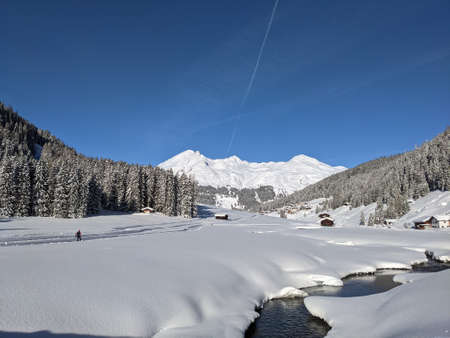 cross country slope at dischma valley of davos after impressive snowfall