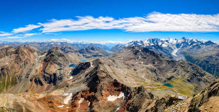 Mountain panorama in the engadin from Piz Languard. View of the large Morteratsch glacier, Piz...