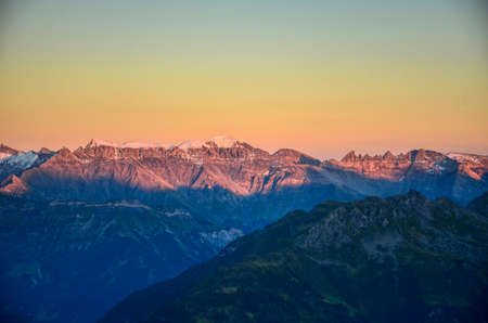 sunset in the alps in glarus switzerland