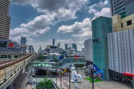 Skytrain downtown Bangkok, urban life in Asiaの写真素材