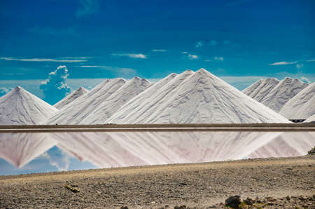 Salt towers in bonaire, mountaine of salt on the island of bonaire antilles, netherlands. Caribbean