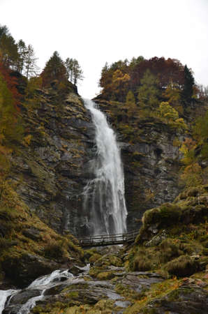 Huge Waterfall at Ticino Valle Maggia, Maggiatal, Switzerland in the mountains, long exposure pictureの写真素材