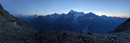 Panorama picture SAC Domhuette, Dom Hut, beautiful views of the valais mountains and the matterhorn....
