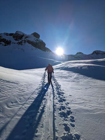 Skitour on the mountain Mutteristock, Innerthal. Ski mountaineering in Switzerland.Winter landscape...