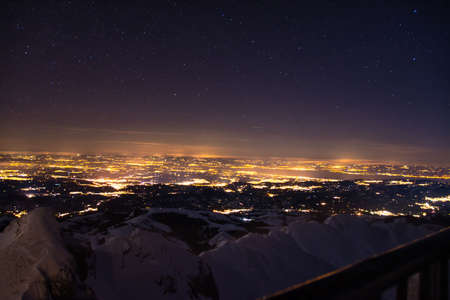 Stars in night sky, view from Santis Switzerland, amazing view durring winter time, dark nightの写真素材