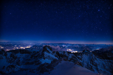 Stars in night sky, view from Santis Switzerland, amazing view durring winter time, dark night