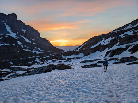 early morning ski tour from klausenpass in switzerland. High quality photo.の写真素材