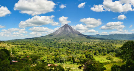 Landscape Panorama picture from Volcano Arenal next to the rainforest, Costa Rica. Travel in Central America. San Jose.の写真素材