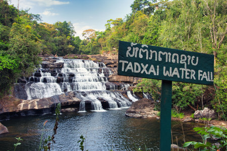 Tad Xai Waterfall Laos. Beautiful Waterfall in the nature of Laosの写真素材