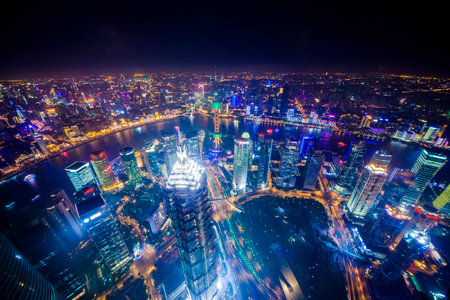 Shanghai Night and landmarksのeditorial素材