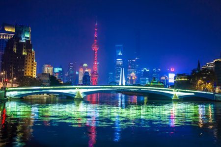Shanghai Night and landmarksのeditorial素材