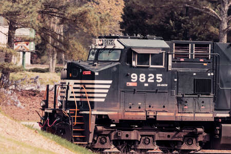 Dirty Norfolk Southern freight trainのeditorial素材
