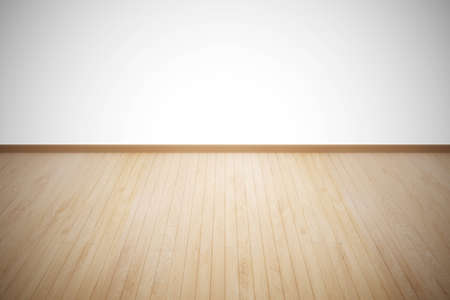 wood floor isolated. Wood floor textured pattern background. empty white wall backdrop: Isolated wooden floor on white colour toned background. Oak wood floor with white wallの写真素材