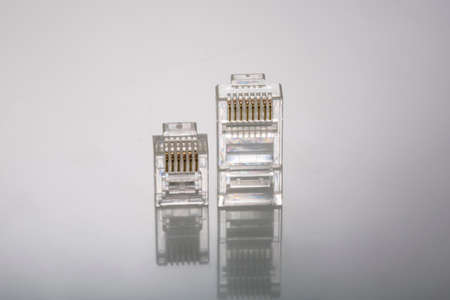Connector rj-45 and rj-12 close-up on grey background