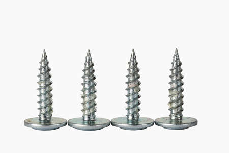 Drywall screws close up isolated on a white backgroundの写真素材