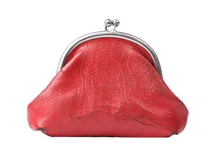 Vintage red change purse isolated on whiteの写真素材